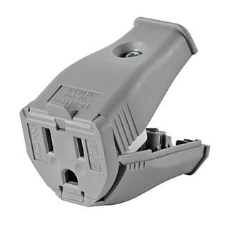 Product image for NEMA 5-15P 2-Pole, 3-Wire Grounding Connector, Clamptite Hinged Design, Thermoplastic, Gray