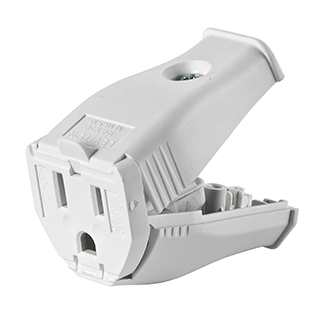 Product image for NEMA 5-15P 2-Pole, 3-Wire Grounding Connector, Clamptite Hinged Design, Thermoplastic, White