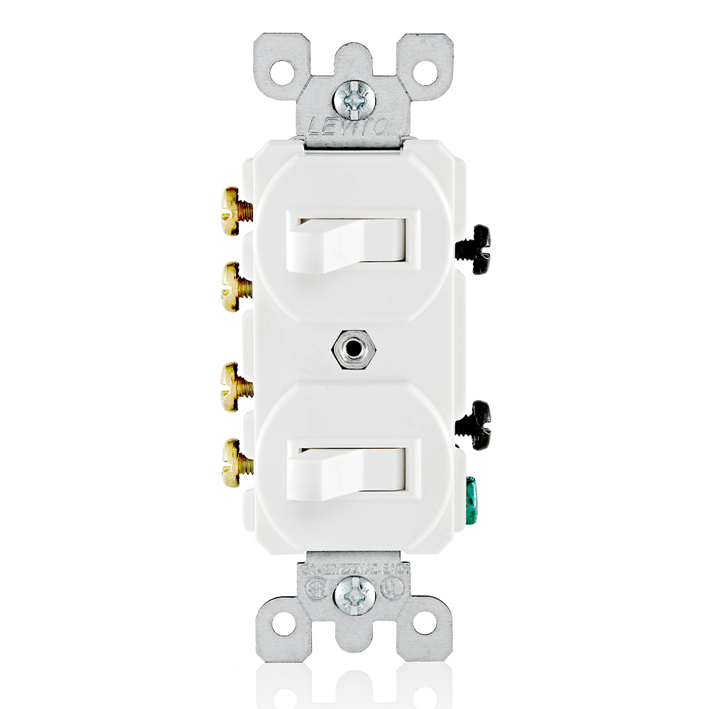 Product image for 15 Amp, 120/277 Volt, Duplex Style 3-Way / 3-Way AC Combination Switch, Residential/Commercial Specification Grade, Non-Grounding, Side Wired, White