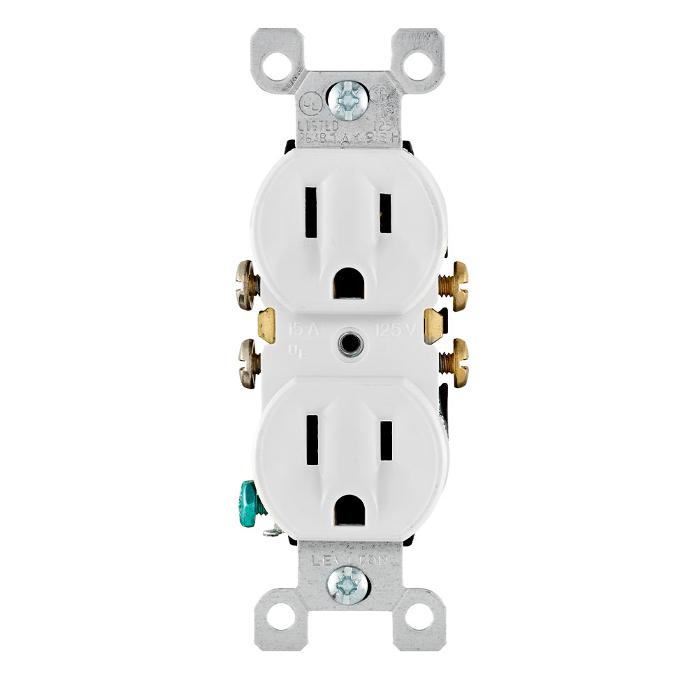 Product image for 15 Amp Duplex Outlet/Receptacle, Contractor Pack, Grounding, White