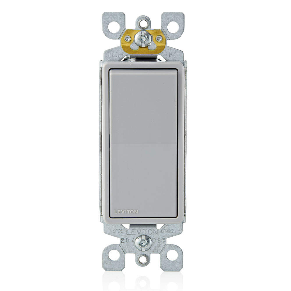 Product image for 15 Amp Decora Single-Pole Switch, Self-Grounding, Gray