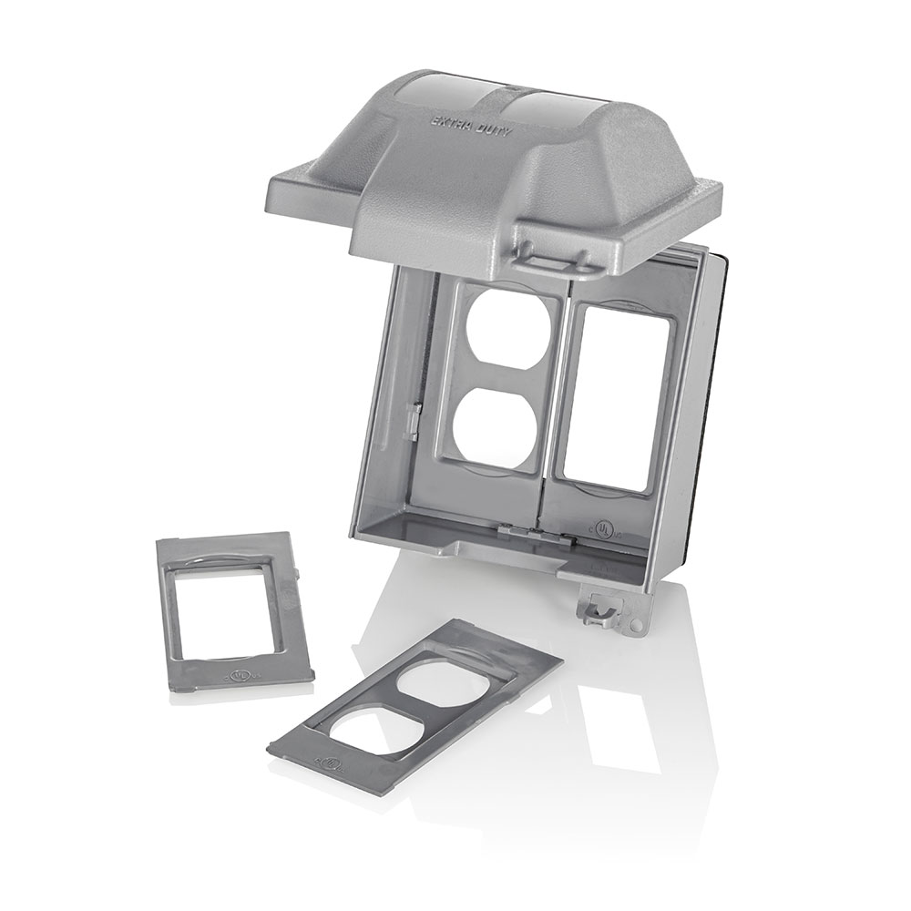 Product image for 2-Gang Extra Duty Weatherproof While-In-Use Cover for Outlet/Receptacle/GFCI/Decora, Vertical, Clear