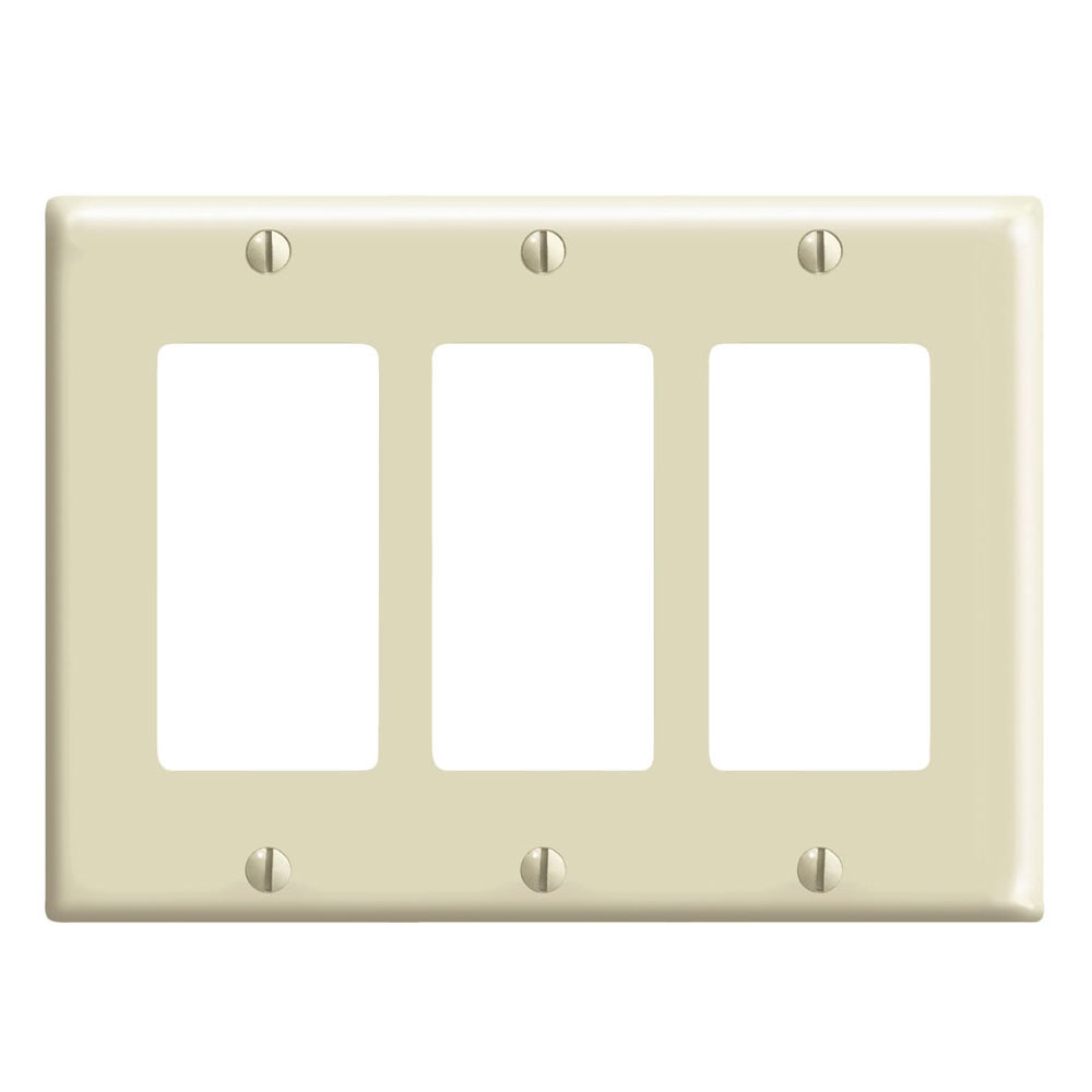 Product image for 3-Gang Decora Duplex Wallplate for 347V Applications, Ivory