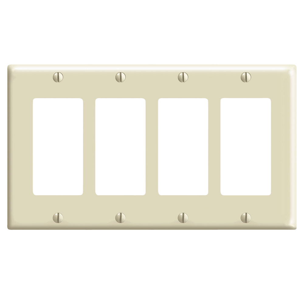 Product image for 4-Gang Decora Duplex Wallplate for 347V Applications, Ivory