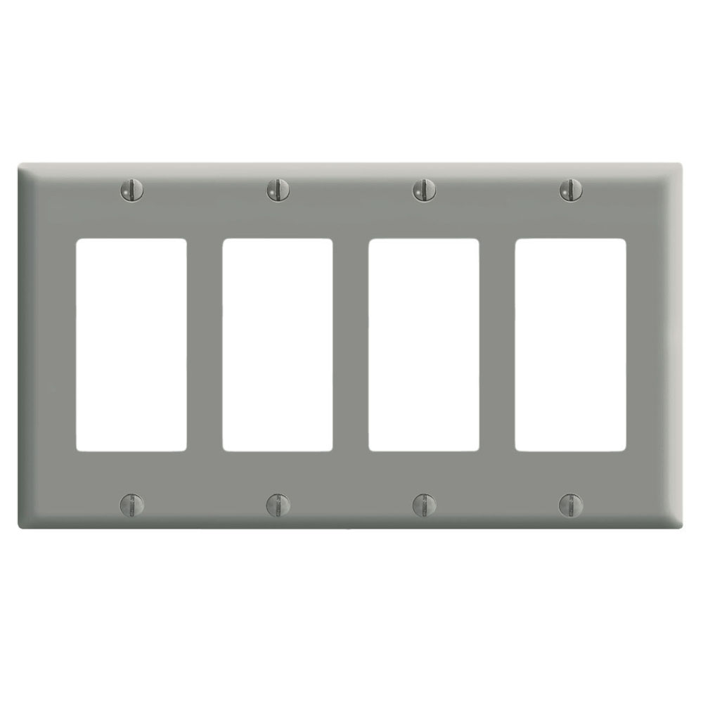 Product image for 4-Gang Decora Duplex Wallplate for 347V Applications, Gray