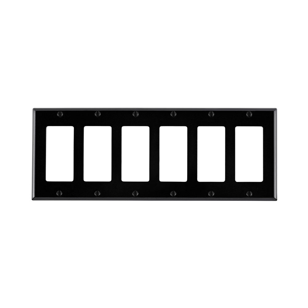 Product image for 6-Gang Decora/GFCI Device Wallplate, Standard Size, Thermoset, Black