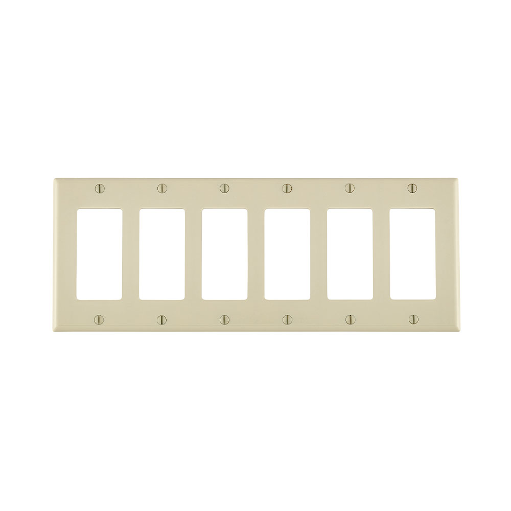 Product image for 6-Gang Decora/GFCI Device Wallplate, Standard Size, Thermoset, Light Almond