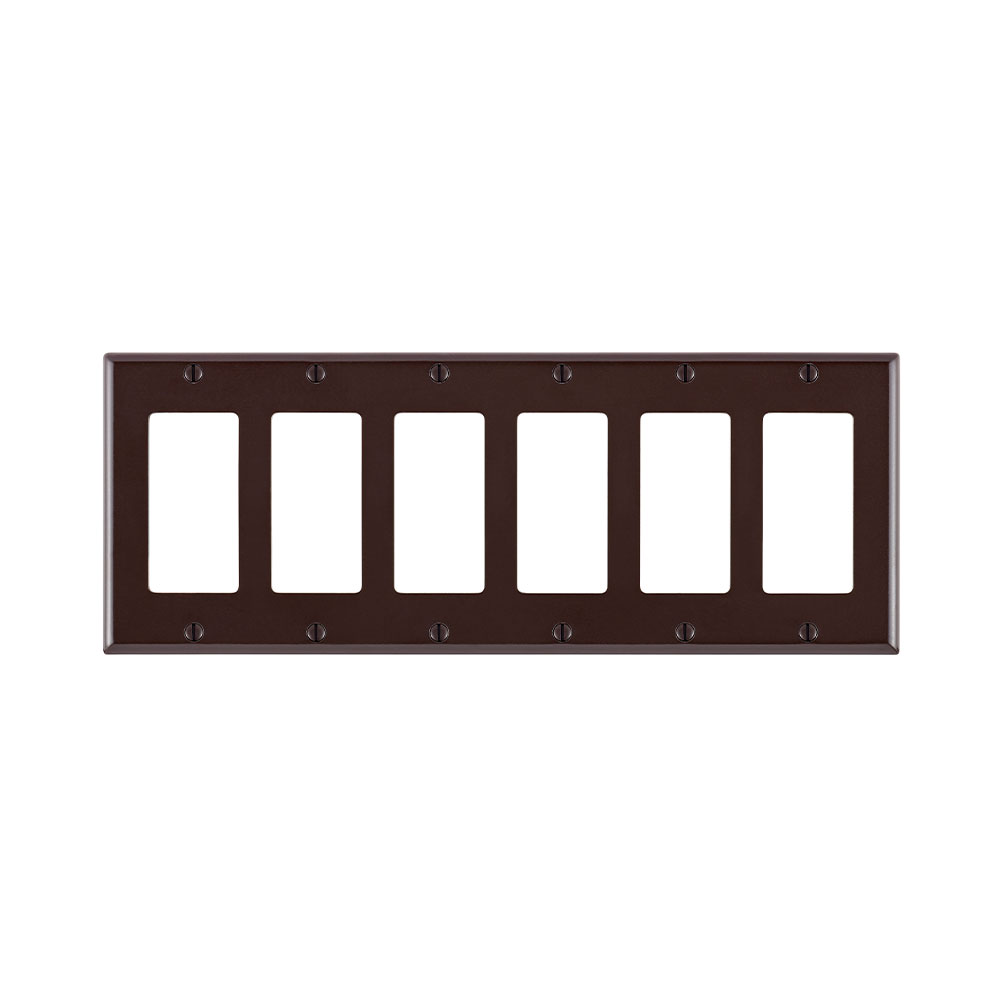 Product image for 6-Gang Decora/GFCI Device Wallplate, Standard Size, Thermoset, Brown