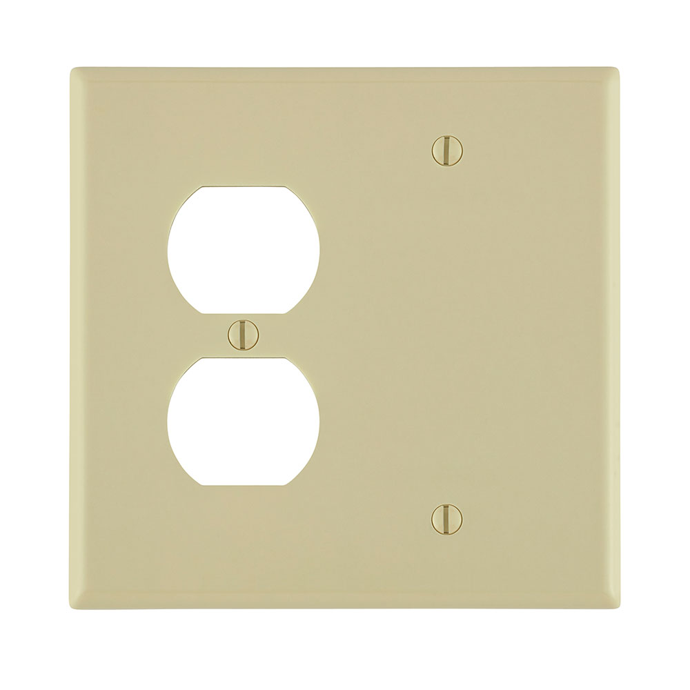 Product image for 2-Gang Combination Wallplate, 1-Duplex and 1-Blank, Midway Size, Thermoset, Ivory