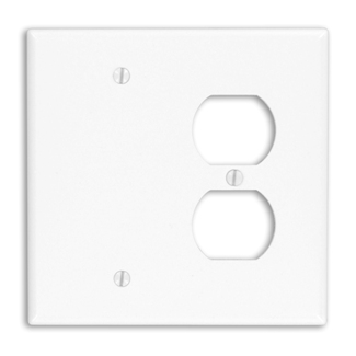 Product image for 2-Gang Combination Wallplate, 1-Duplex and 1-Blank, Midway Size, Thermoset, White