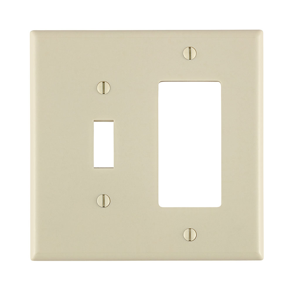 Product image for 2-Gang 1-Toggle 1-Decora/GFCI Combination Wallplate, Midway Size, Thermoset, Light Almond