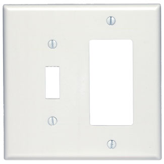 Product image for 2-Gang 1-Toggle 1-Decora/GFCI Combination Wallplate, Midway Size, Thermoset, White