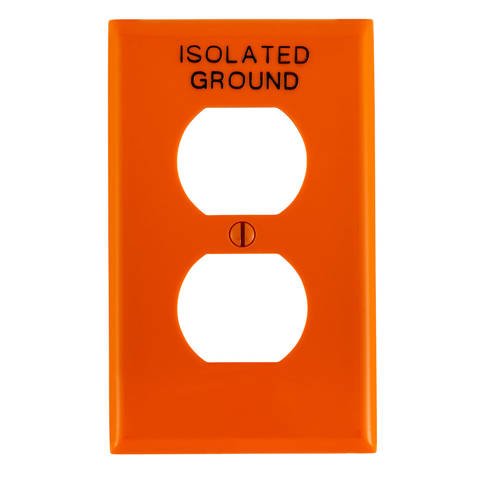 Product image for 1-Gang Duplex Outlet/Receptacle Wallplate, Standard Size, Thermoplastic Nylon, Stamped Isolated Ground, Orange