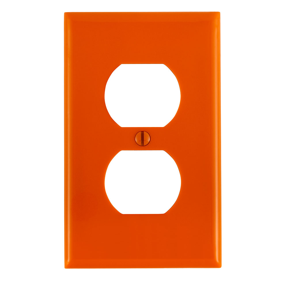 Product image for 1-Gang Duplex Outlet/Receptacle Wallplate, Standard Size, Thermoplastic Nylon, Orange