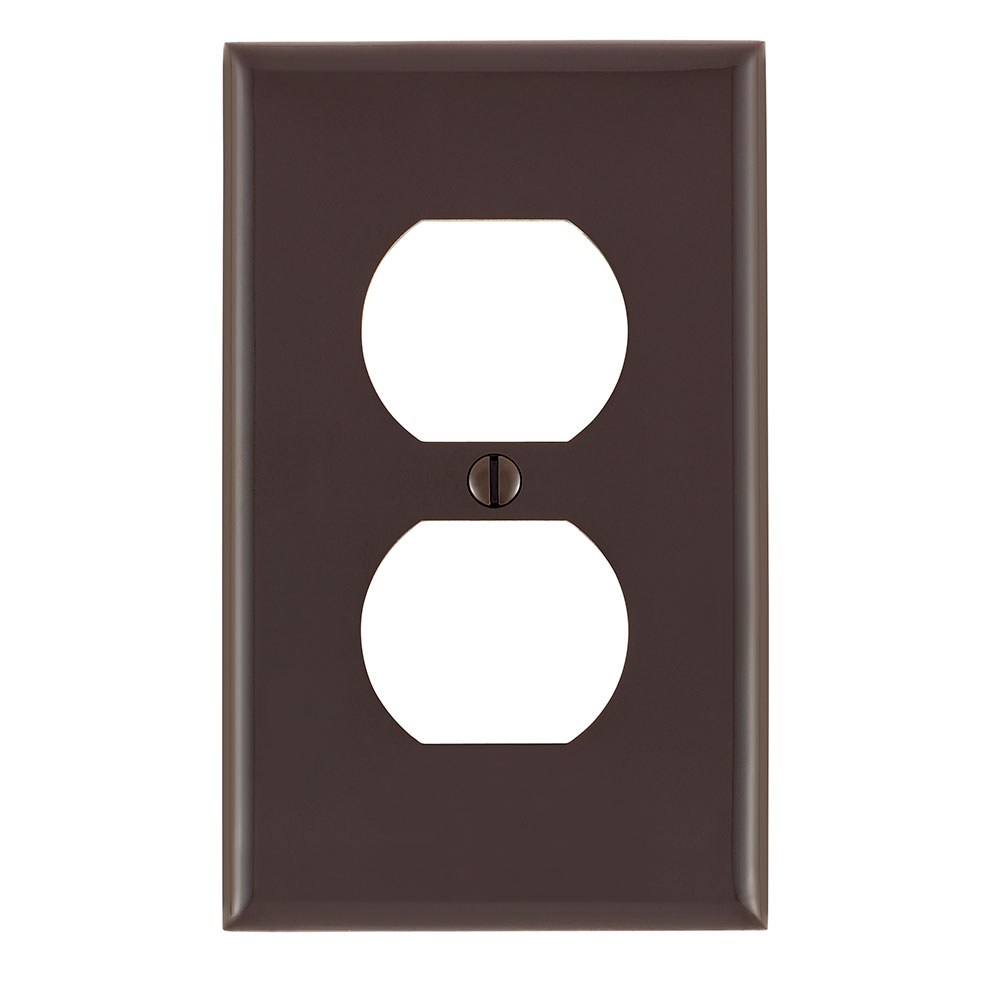 Product image for 1-Gang Duplex Outlet/Receptacle Wallplate, Standard Size, Thermoplastic Nylon, Brown