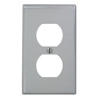 Product image for 1-Gang Duplex Outlet/Receptacle Wallplate, Standard Size, Thermoplastic Nylon, Gray