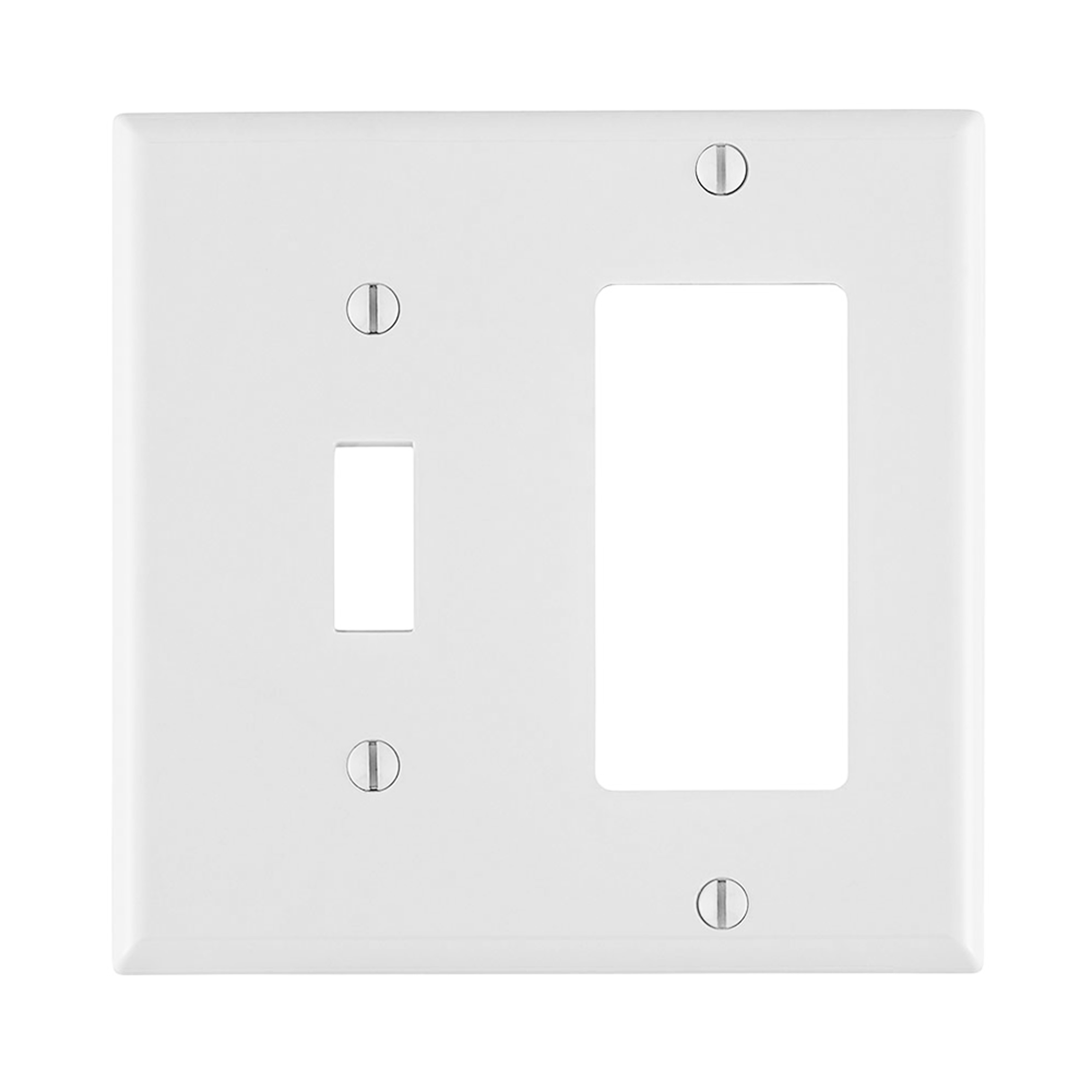 Product image for 2-Gang Wallplate 1-Toggle 1-Decora/GFCI Combination, Standard Size, Thermoplastic Nylon, White