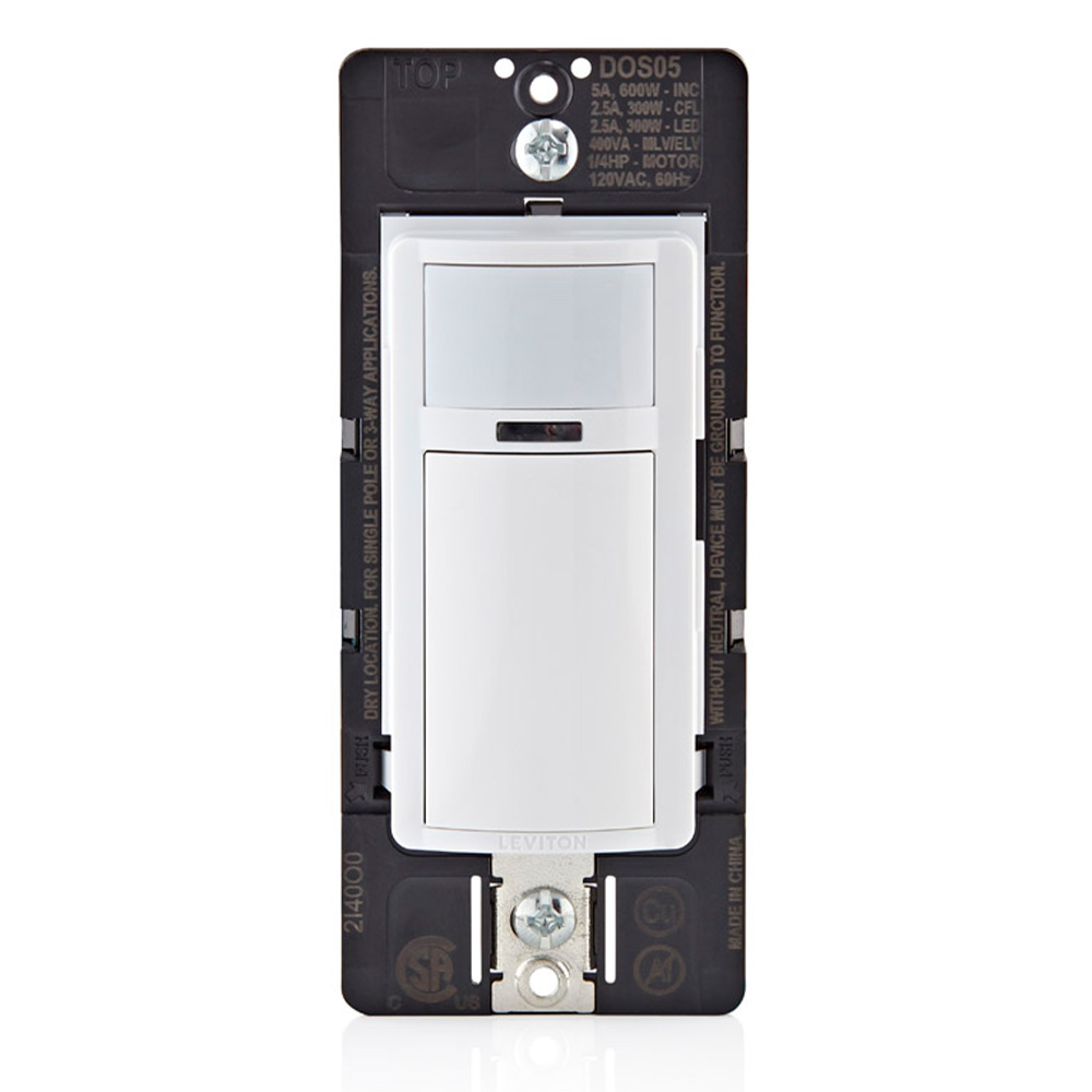 Product image for Decora Occupancy Motion Sensor Light Switch, Auto-On, 5A, Residential Grade, Single Pole or 3-Way