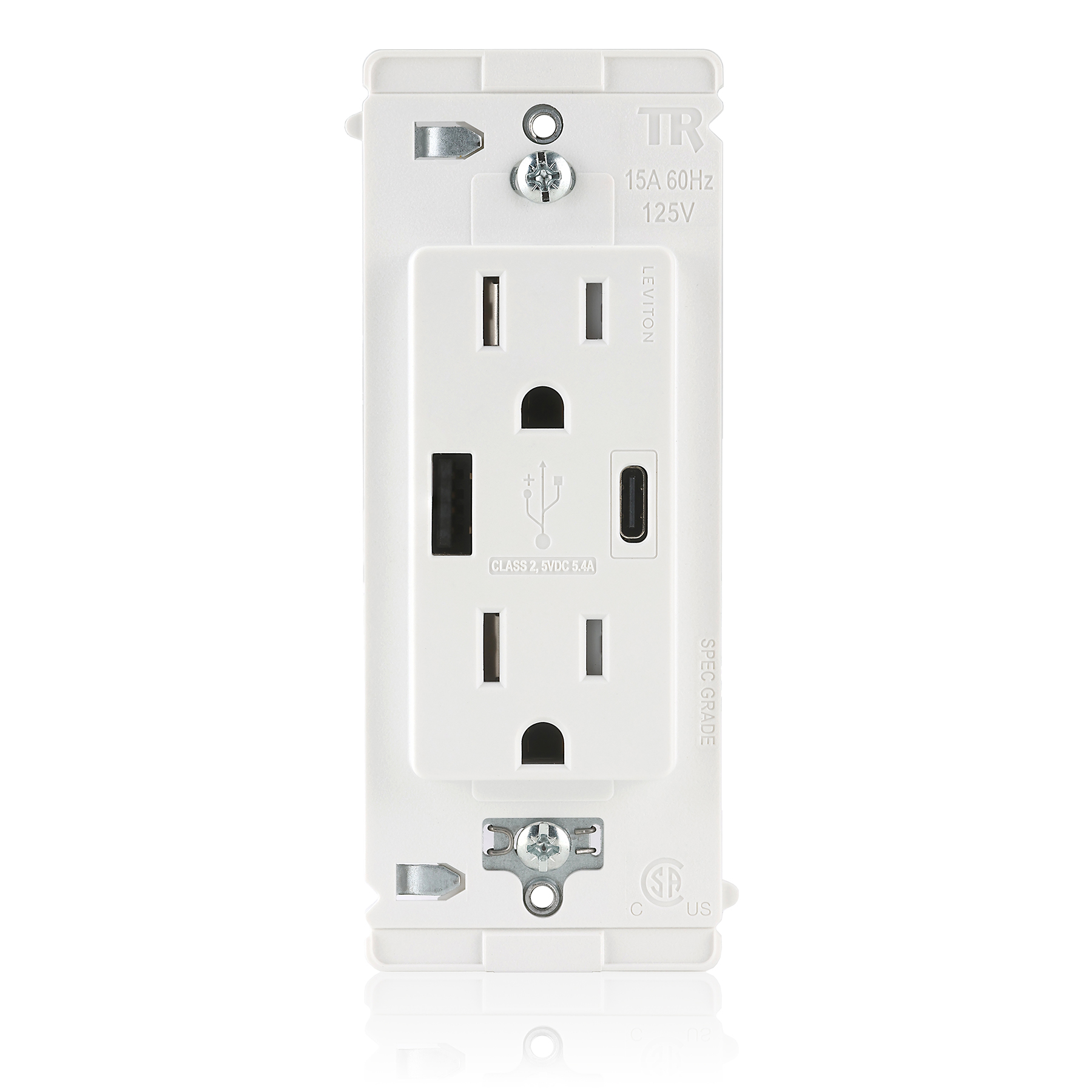 Product image for Lever Edge 27W Fast Charging USB Outlet, Type A / C Charging Ports, 15A Outlet