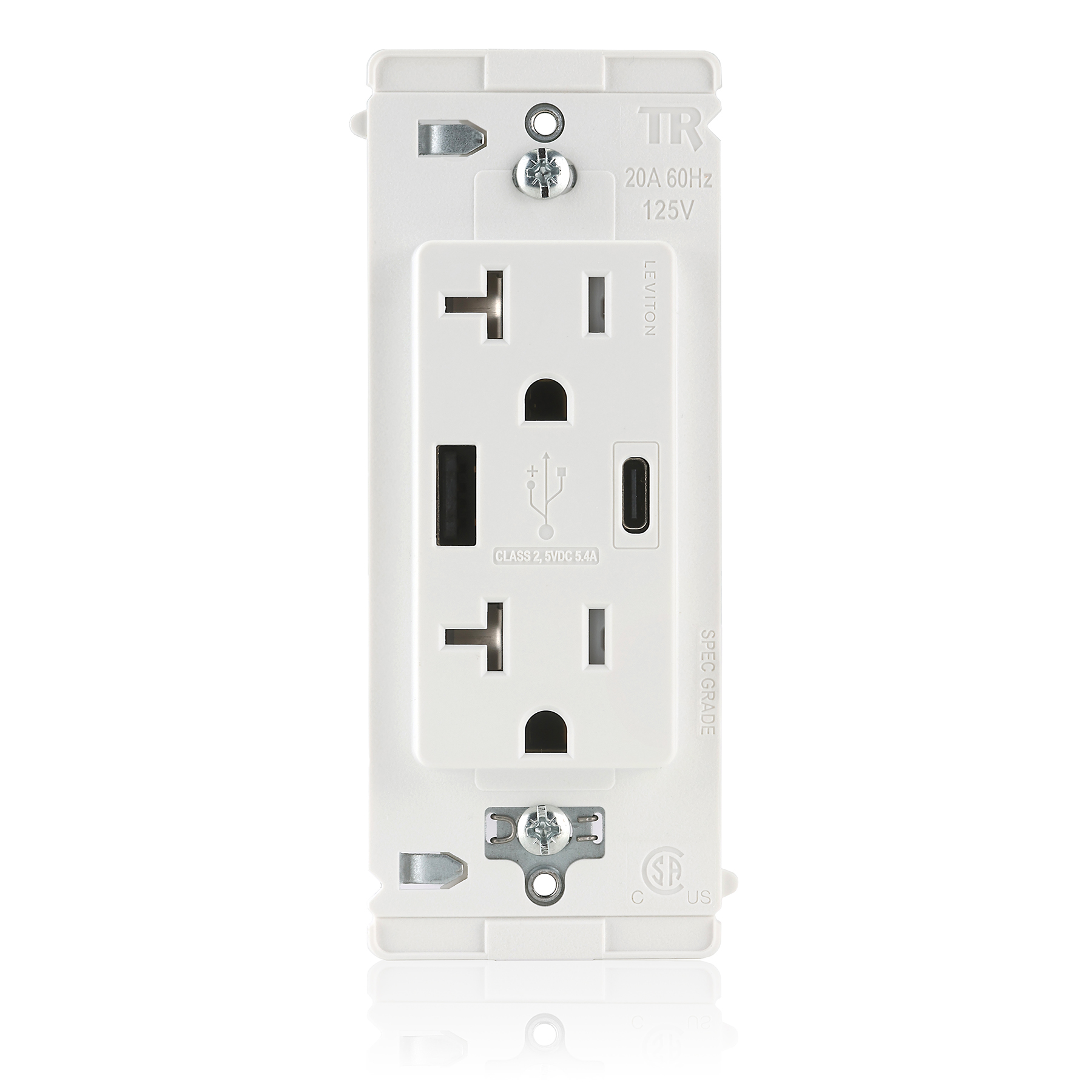 Product image for Lever Edge 27W Fast Charging USB Outlet, Type A / C Charging Ports, 20A Outlet