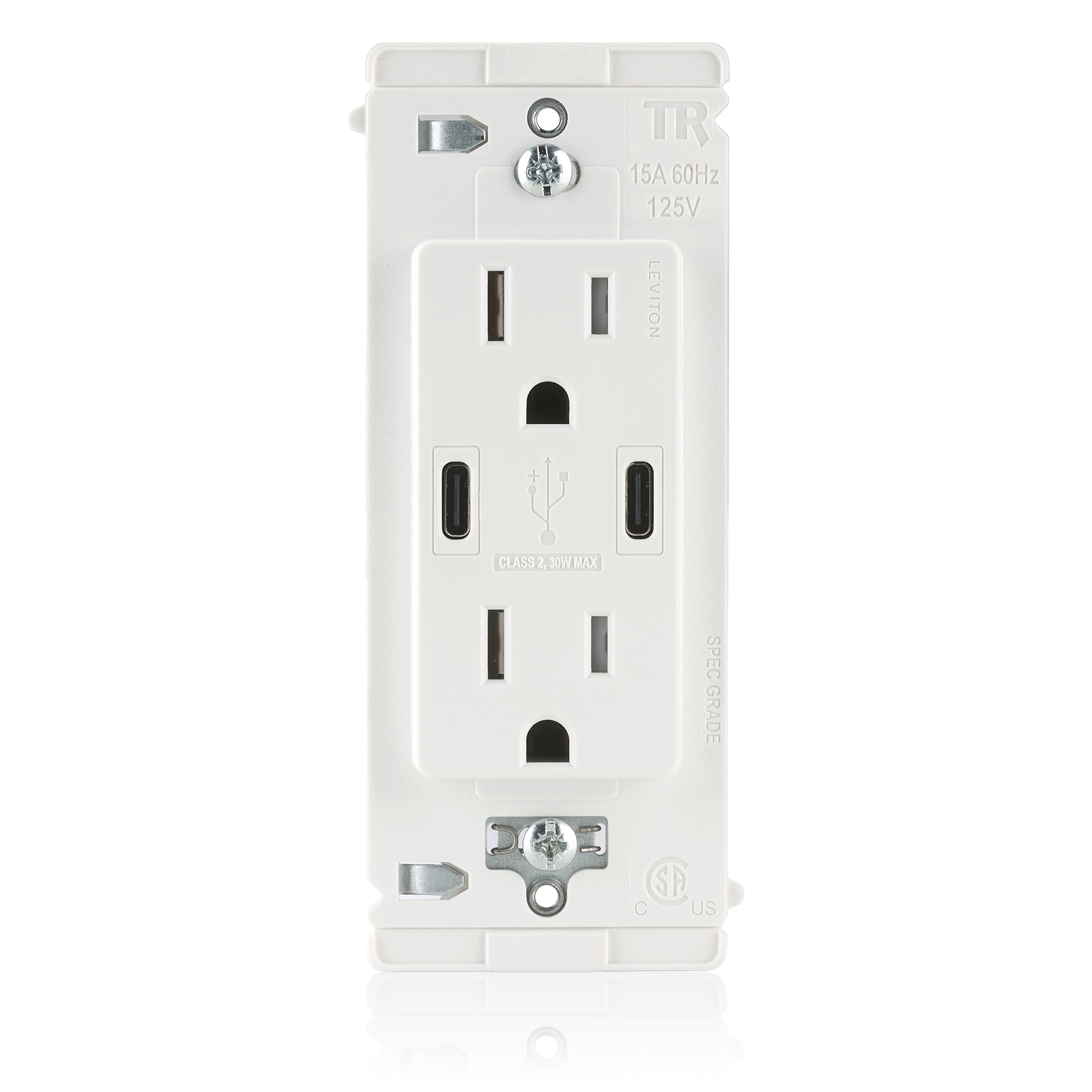 Product image for Lever Edge 30W Fast Charging USB Outlet, Dual Type C Charging Ports, 15A Outlet