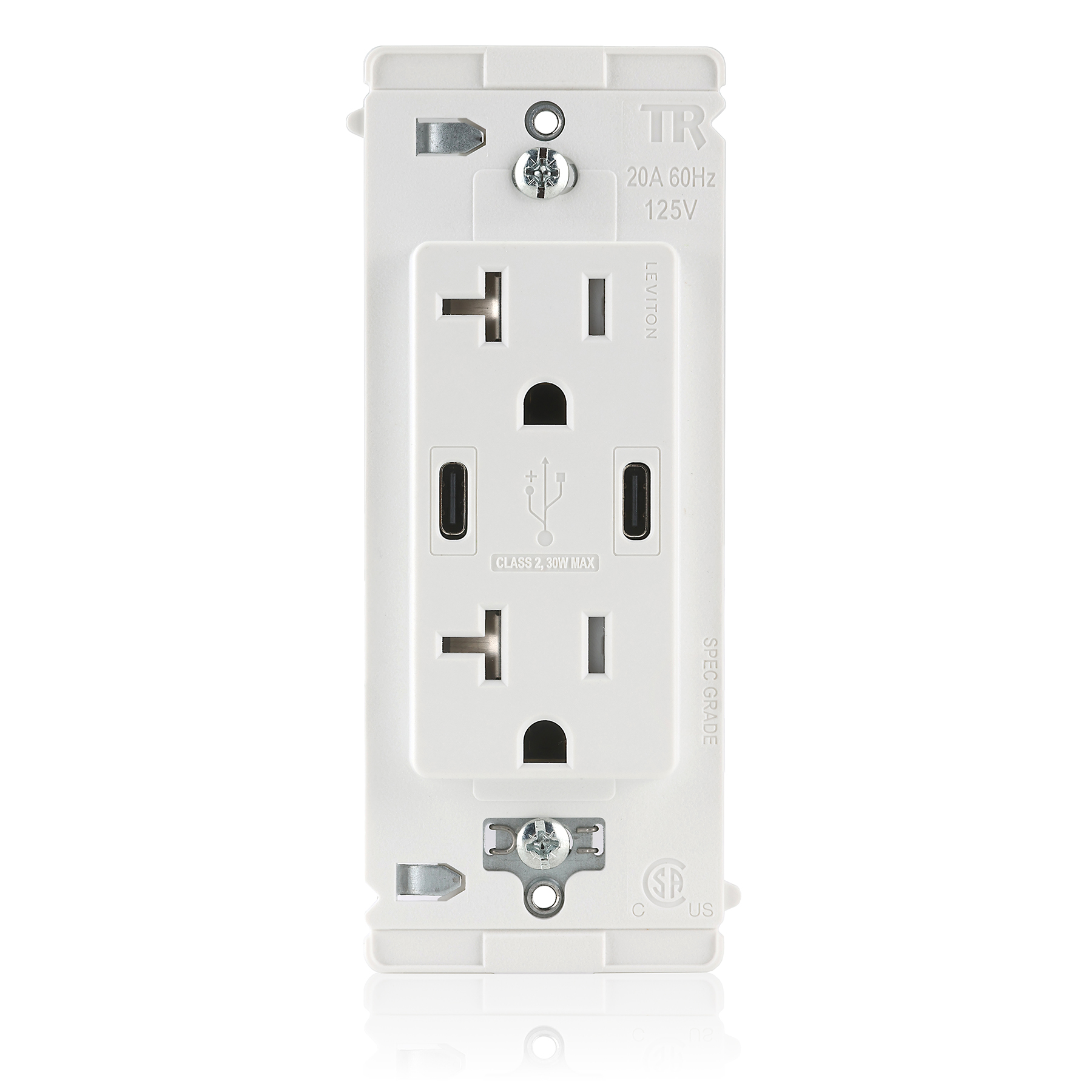 Product image for Lever Edge 30W Fast Charging USB Outlet, Dual Type C Charging Ports, 20A Outlet