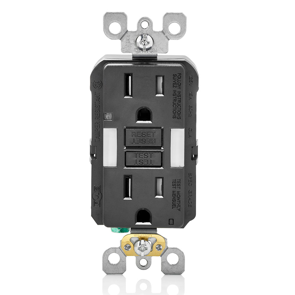 Product image for 15 Amp, Self Test, Tamper-Resistant GFCI Outlet with Guide Light & LED Indicator Light