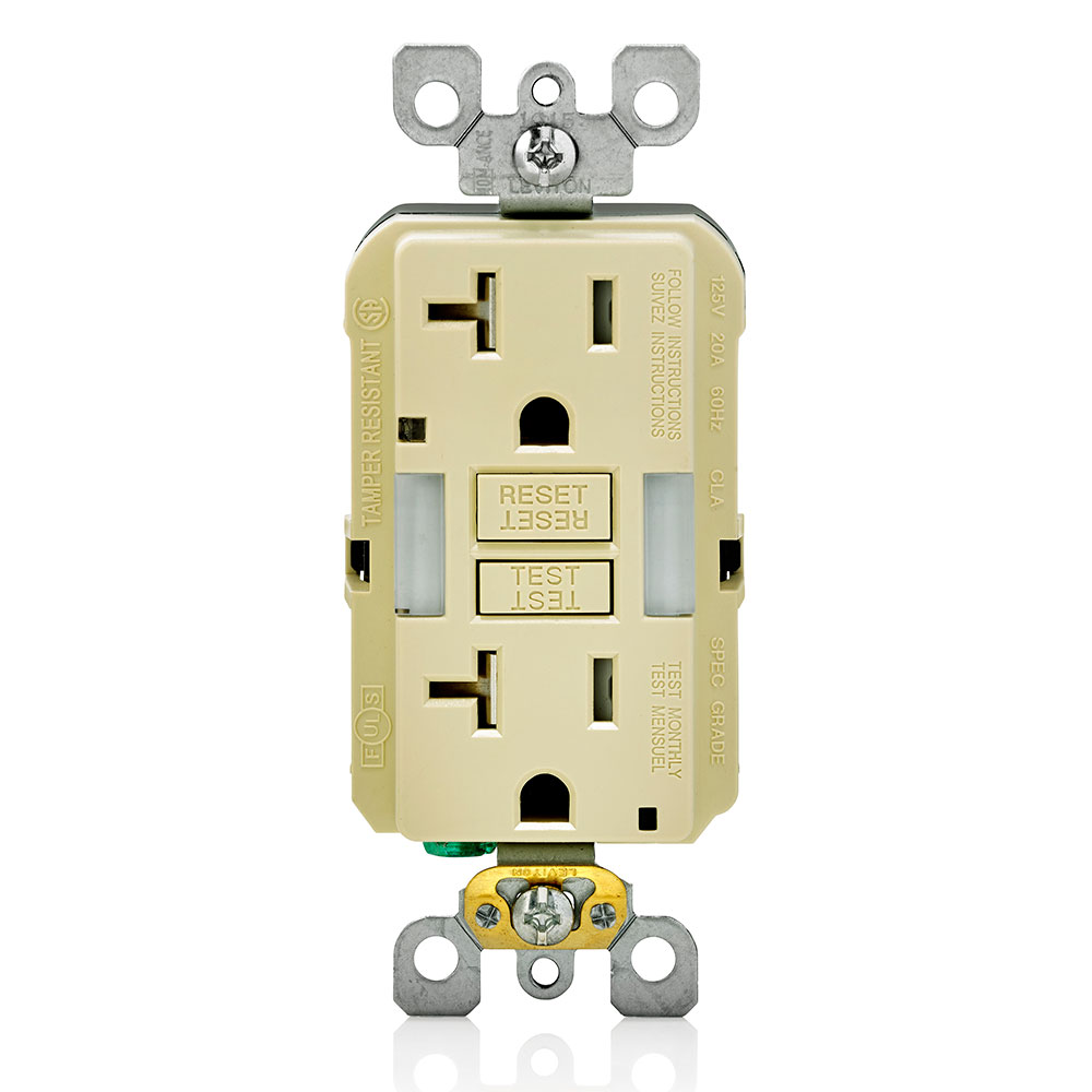 Product image for 20 Amp, Self Test, Tamper-Resistant GFCI Outlet with Guide Light & LED Indicator Light