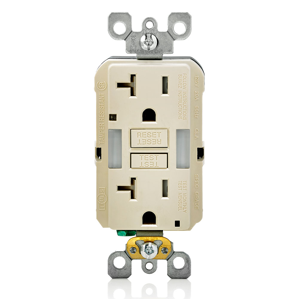 Product image for 20 Amp, Self Test, Tamper-Resistant GFCI Outlet with Guide Light & LED Indicator Light