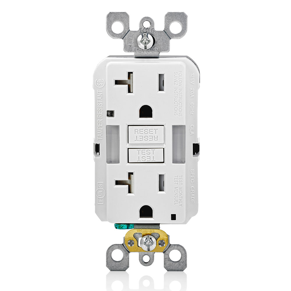 Product image for 20 Amp, Self Test, Tamper-Resistant GFCI Outlet with Guide Light & LED Indicator Light