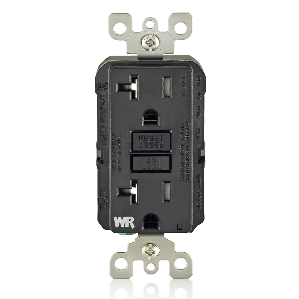 Product image for 20 Amp GFCI Weather-Resistant Outlet, Self Test, Tamper-Resistant with LED Indicator Light