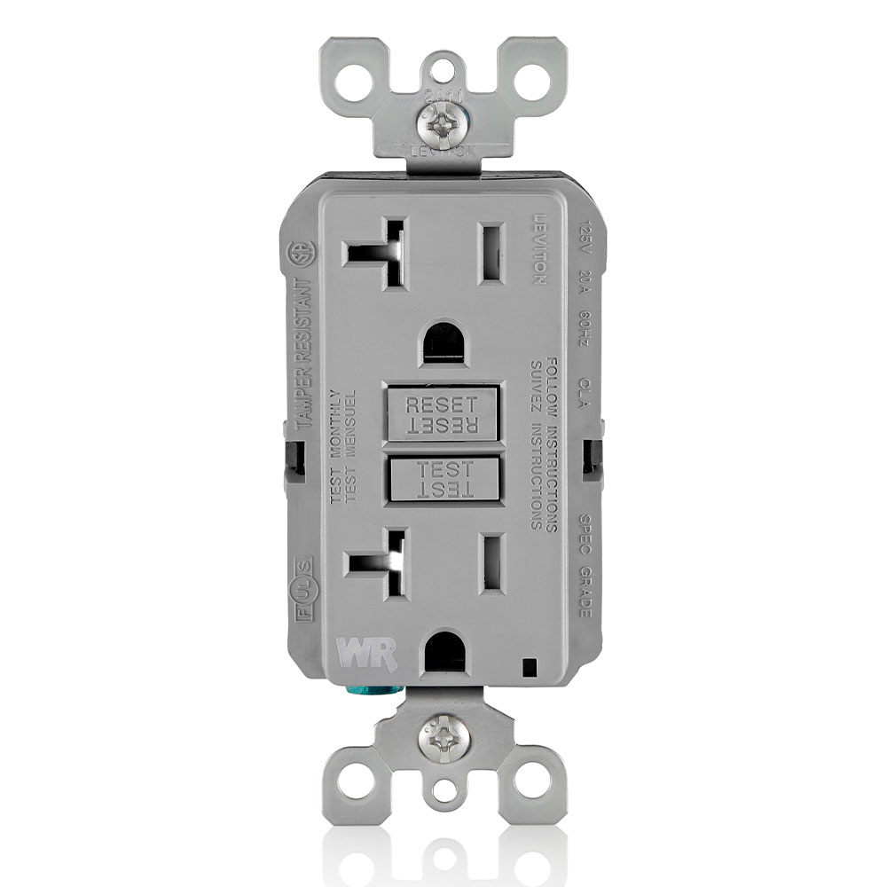 Product image for 20 Amp GFCI Weather-Resistant Outlet, Self Test, Tamper-Resistant with LED Indicator Light