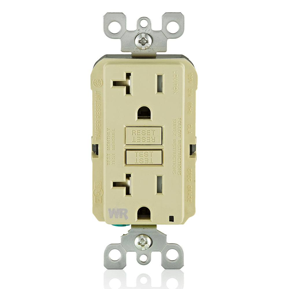 Product image for 20 Amp GFCI Weather-Resistant Outlet, Self Test, Tamper-Resistant with LED Indicator Light