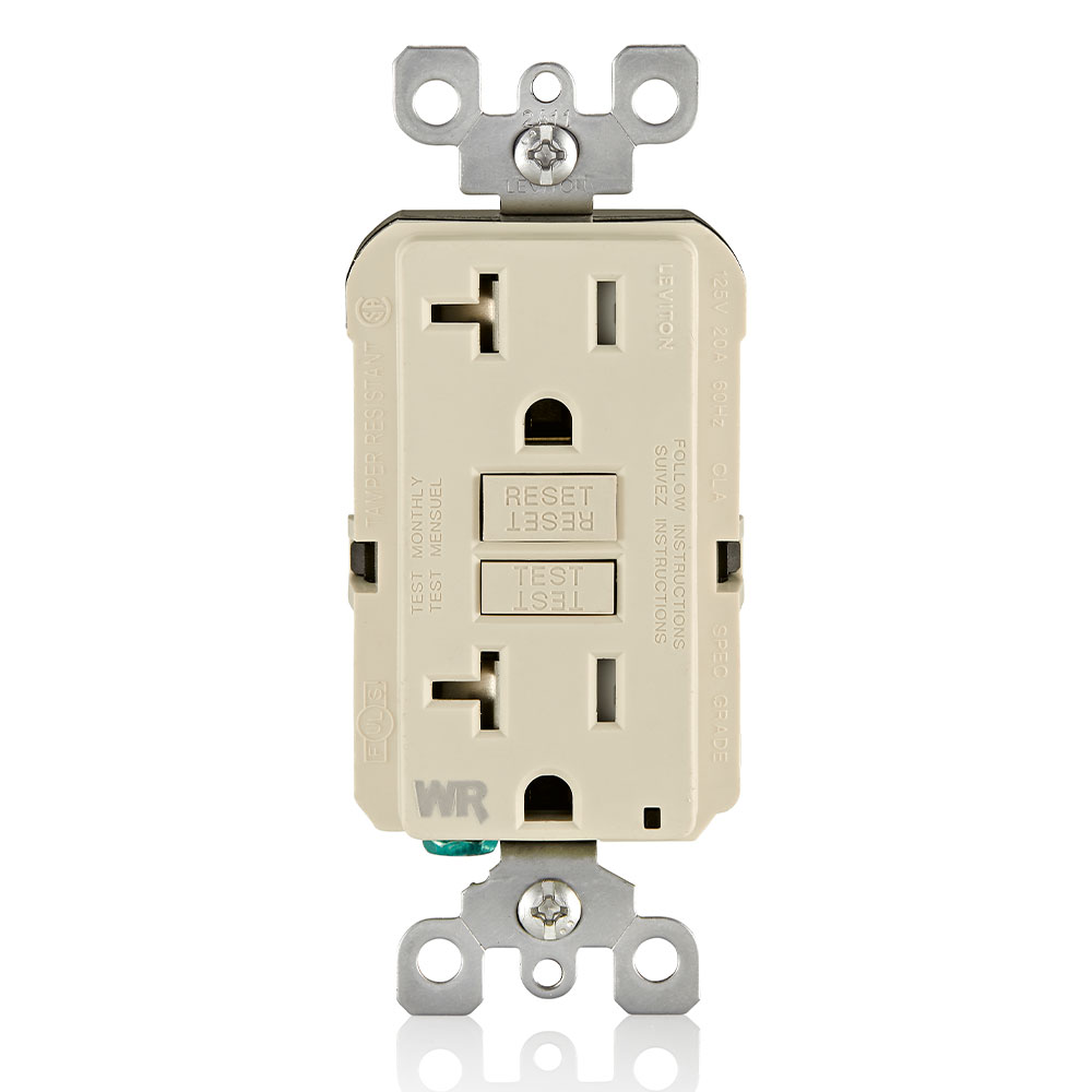 Product image for 20 Amp GFCI Weather-Resistant Outlet, Self Test, Tamper-Resistant with LED Indicator Light