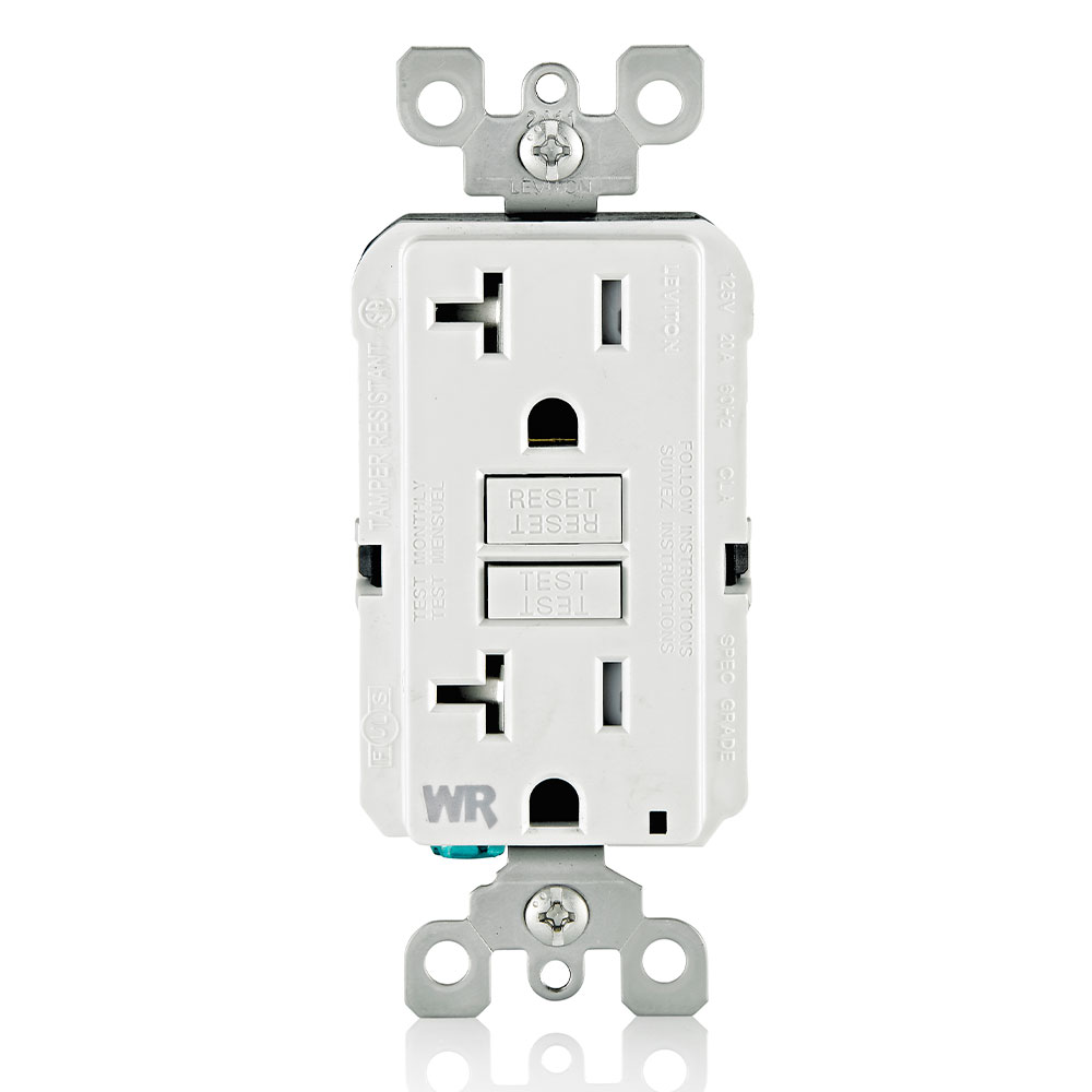 Product image for 20 Amp GFCI Weather-Resistant Outlet, Self Test, Tamper-Resistant with LED Indicator Light