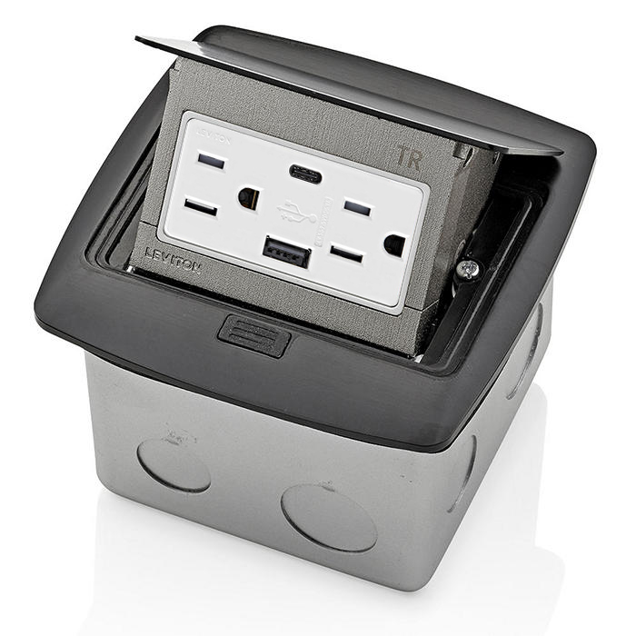 Product image for Pop-Up Floor Box with USB Type A/C Charging (27W), 15 Amp Outlet, Black
