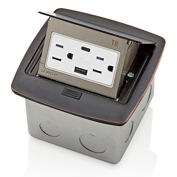 Product image for Pop-Up Floor Box with USB Type A/C Charging (27W), 15 Amp Outlet, Bronze