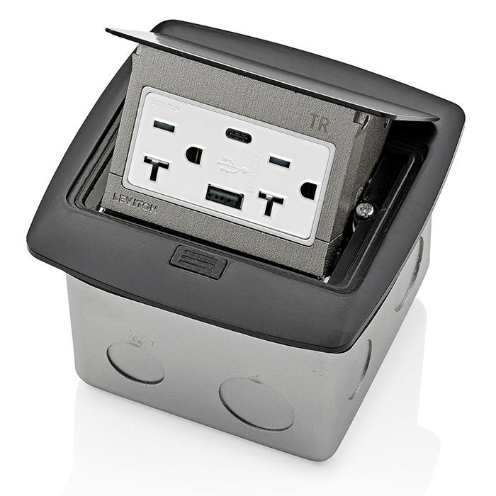 Product image for Pop-Up Floor Box with USB Type A/C Charging (27W), 20 Amp Outlet, Black