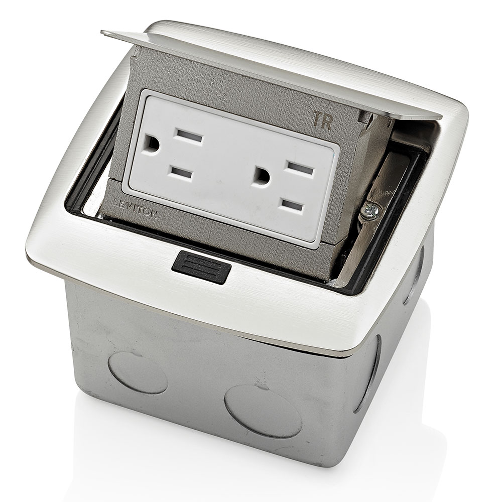 Product image for Pop-Up Floor Box with 15 Amp Tamper-Resistant Outlet/Receptacle, Brushed Nickel
