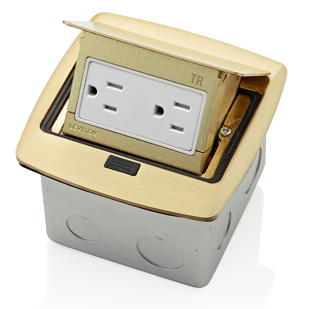 Product image for Pop-Up Floor Box with 15 Amp Tamper-Resistant Outlet/Receptacle, Brass