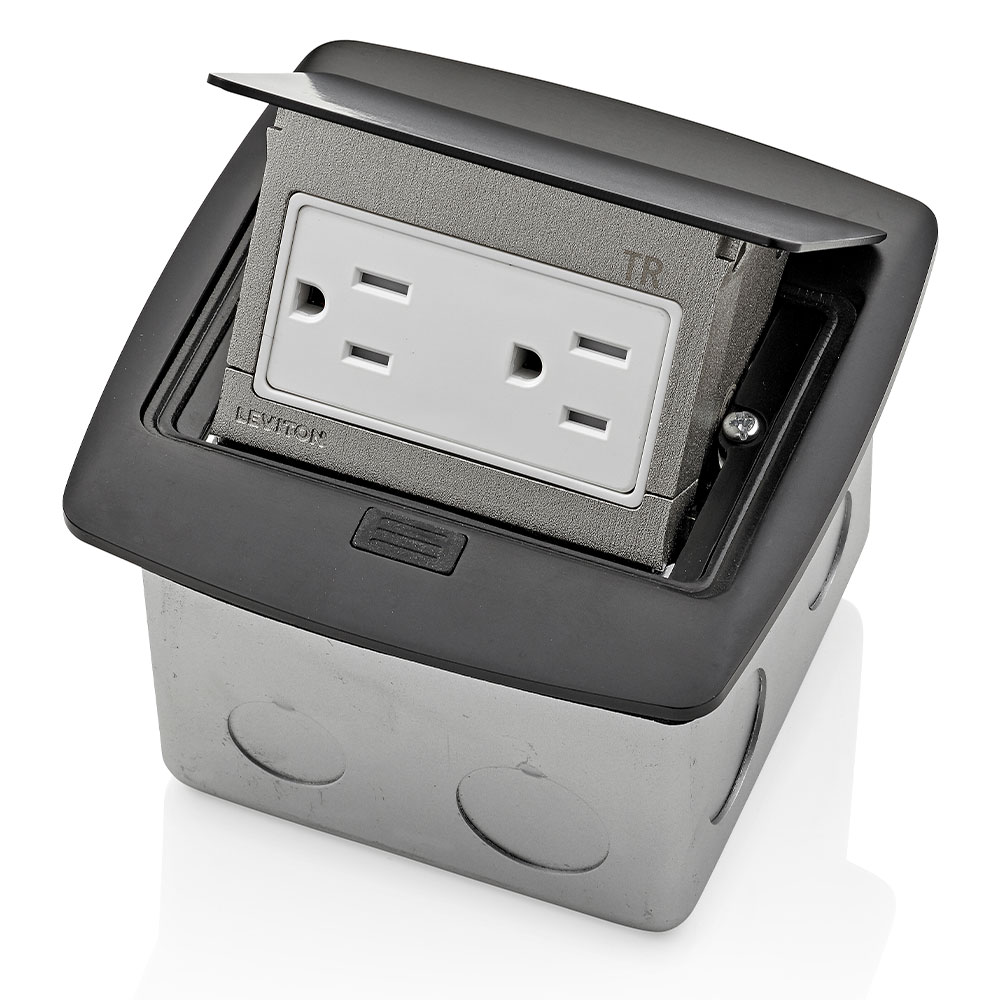Product image for Pop-Up Floor Box with 15 Amp Tamper-Resistant Outlet/Receptacle, Black
