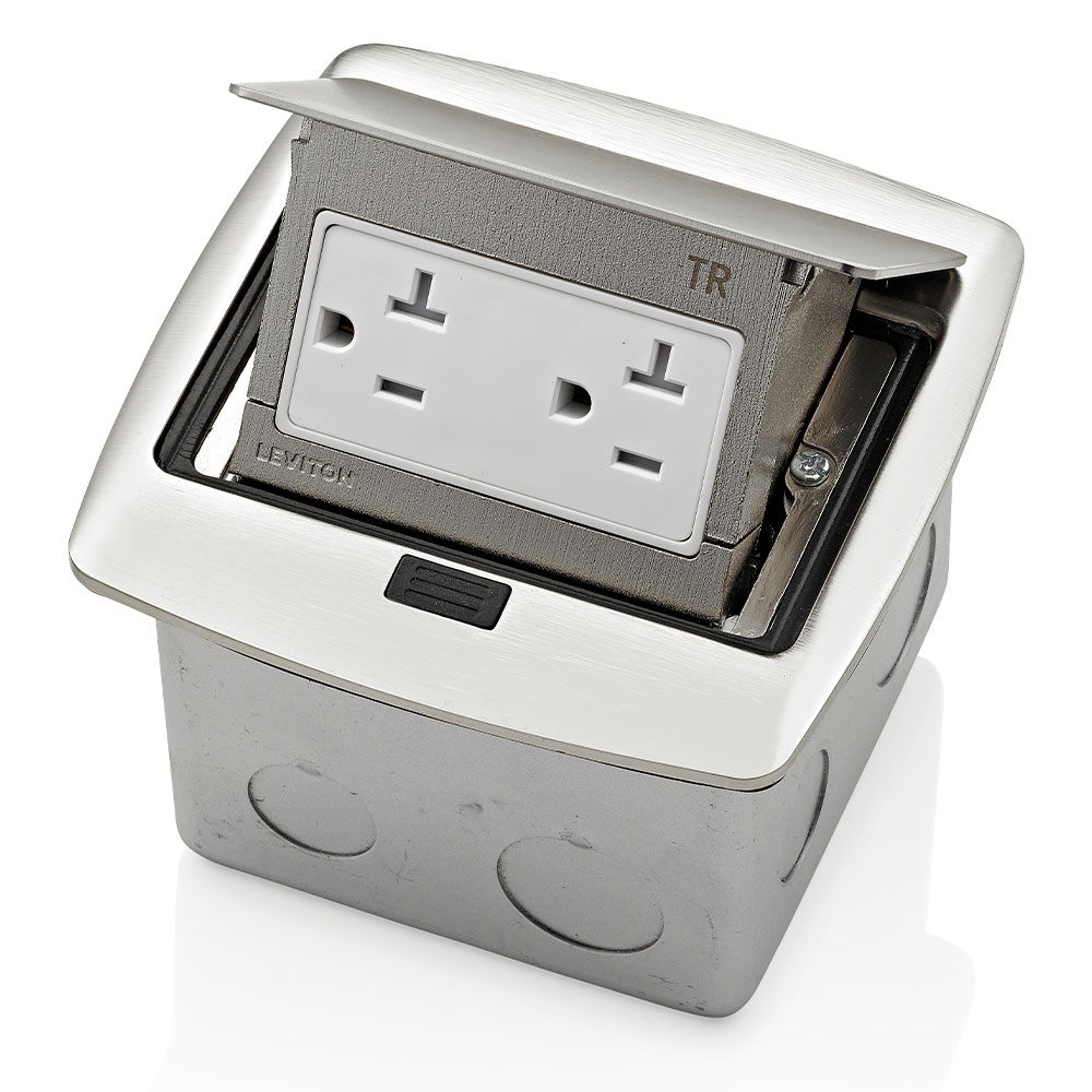 Product image for Pop-Up Floor Box with 20 Amp Tamper-Resistant Outlet/Receptacle, Brushed Nickel