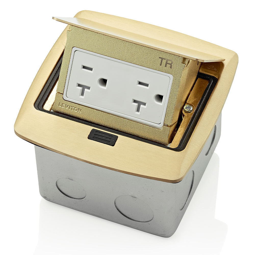 Product image for Pop-Up Floor Box with 20 Amp Tamper-Resistant Outlet/Receptacle, Brass