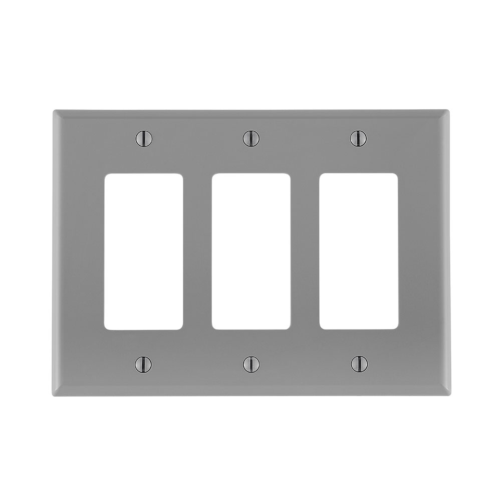 Product image for 3-Gang Decora Wallplate, Midway Size, Thermoplastic Nylon, Gray