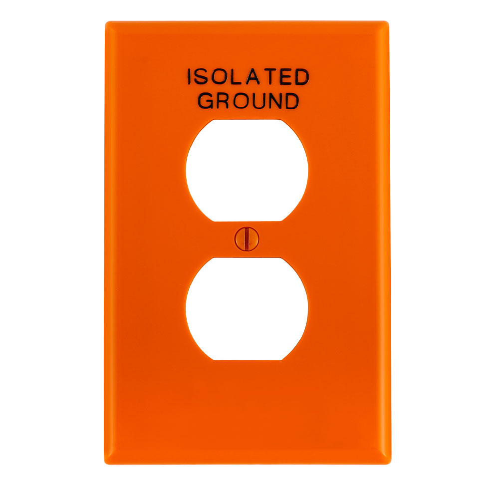 Product image for 1-Gang Duplex Outlet/Receptacle Wallplate, Midway Size, Thermoplastic Nylon, Stamped Isolated Ground, Orange