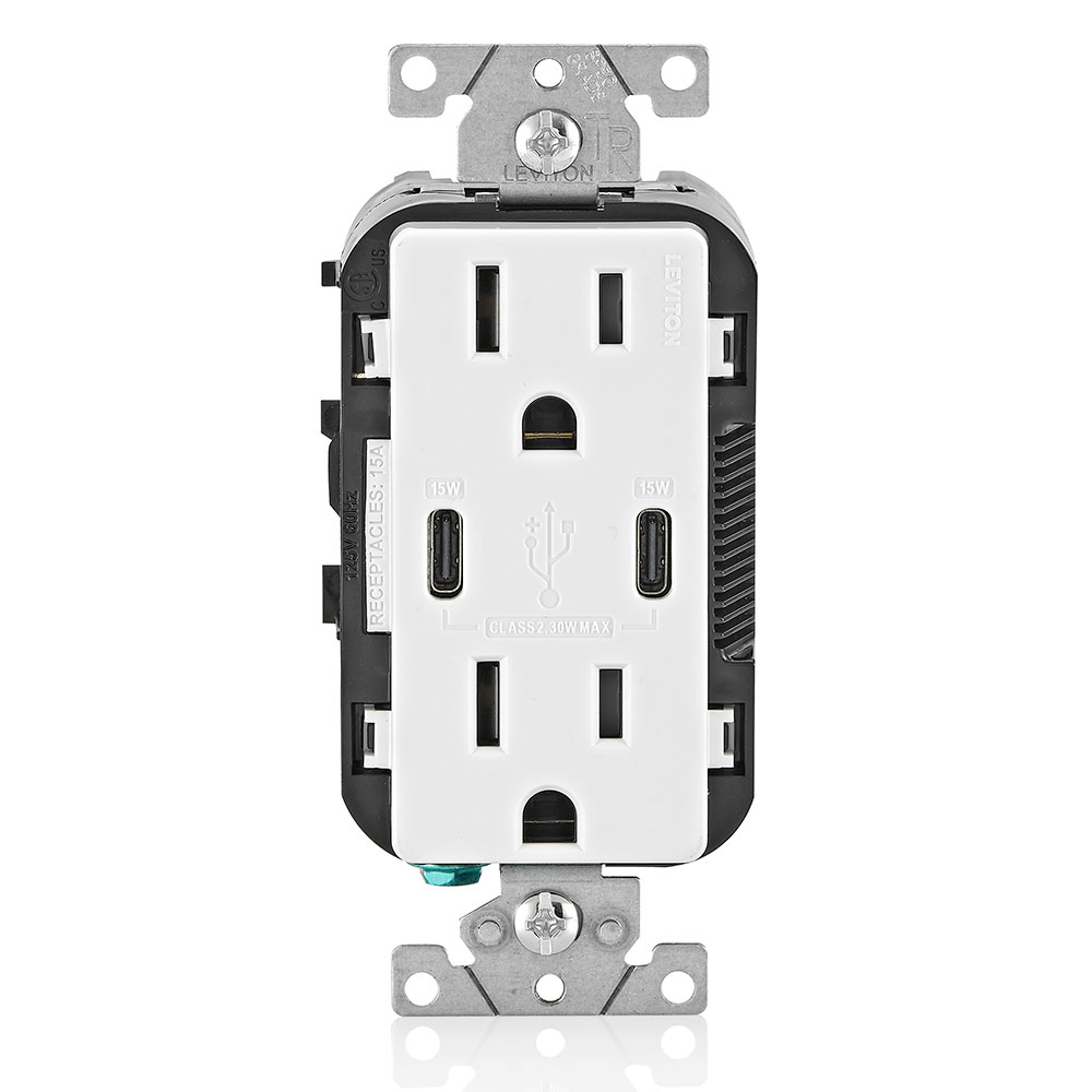 Product image for LEV T5637-W DECORA TYPE CC USB 15A