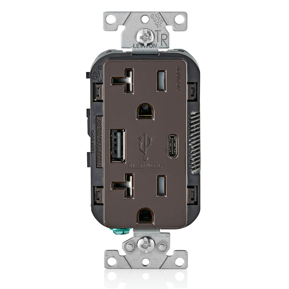 Product image for 5.1A USB Type A/Type-C Wall Outlet Charger with 20A Tamper-Resistant Receptacles