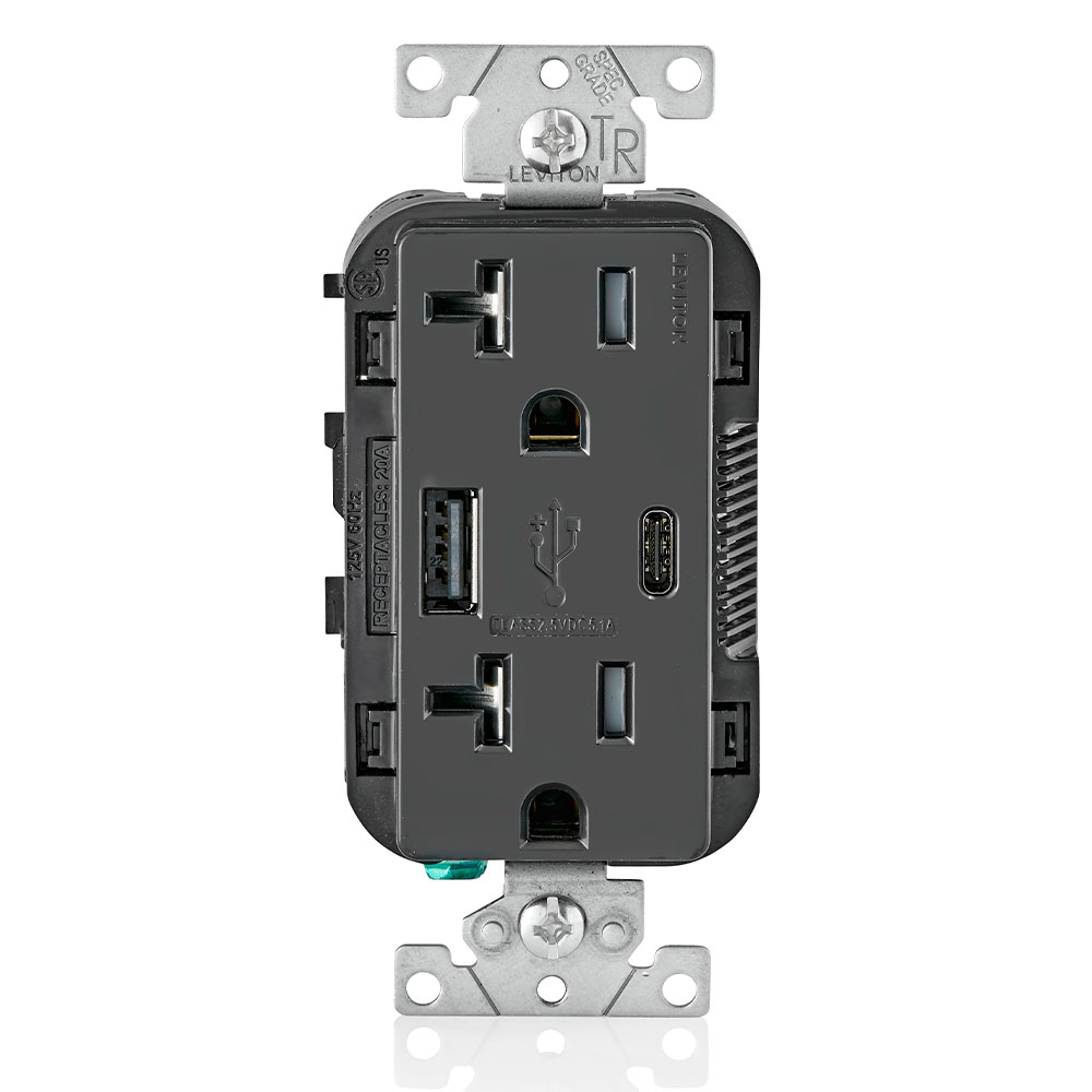 Product image for 5.1A USB Type A/Type-C Wall Outlet Charger with 20A Tamper-Resistant Receptacles