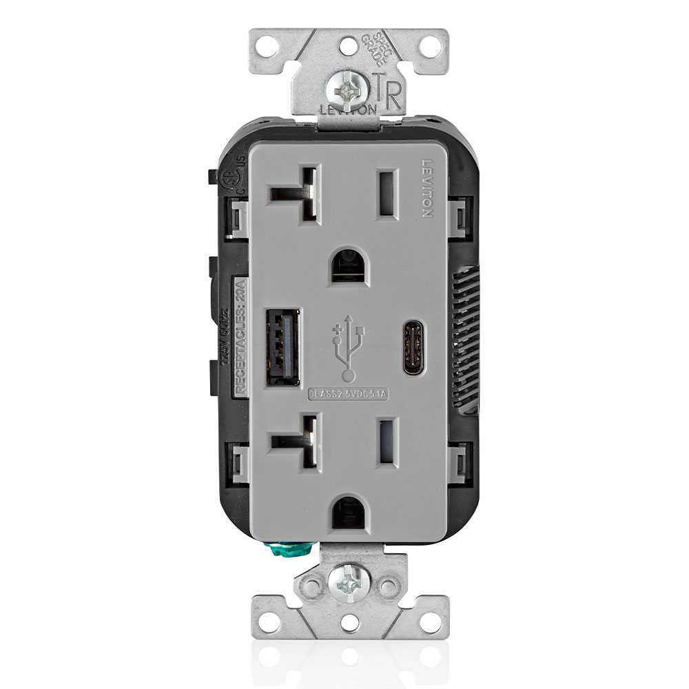 Product image for 5.1A USB Type A/Type-C Wall Outlet Charger with 20A Tamper-Resistant Receptacles
