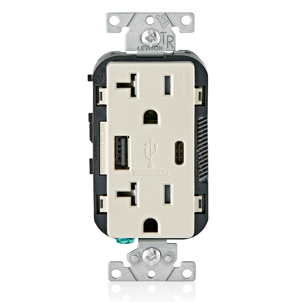 Product image for 5.1A USB Type A/Type-C Wall Outlet Charger with 20A Tamper-Resistant Receptacles